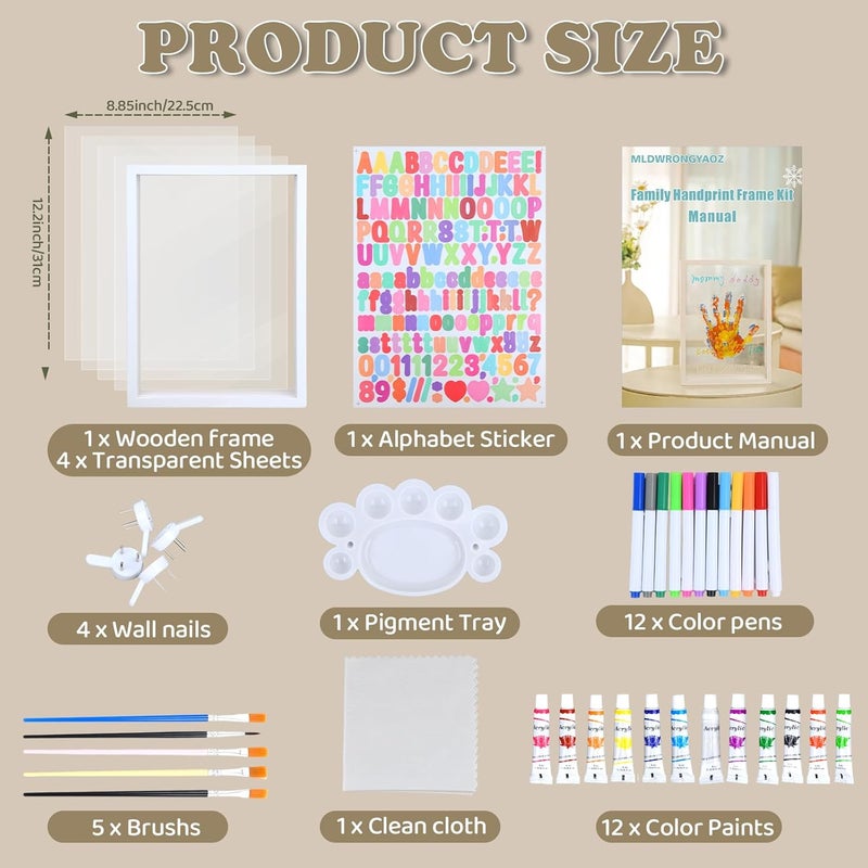 MLDWRONGYAOZ Family Handprint Frame Kit for 4 with 12 Paint Colors&12 Pens,Fun DIY Craft Art Print Handprint Keepsake, Family Gifts for Christmas Mother's Father's Day Birthday Anniversary,Grandparent (White) - Image 3